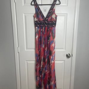 BCBGMaxAzria Multi-Color Printed Silk Maxi Dress